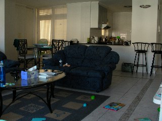 This is our living room/kitchen/dining area. (Asher's nursery is through the doors at the back)